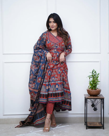 Jaipur Kurta Red Cotton Anarkali duppata set