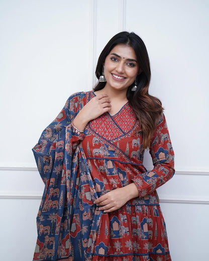 Jaipur Kurta Red Cotton Anarkali duppata set