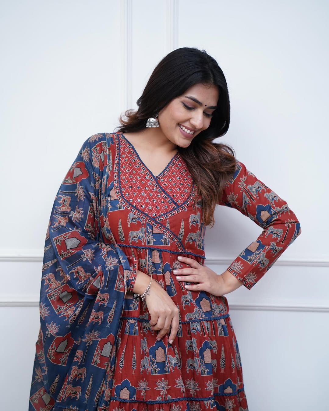 Jaipur Kurta Red Cotton Anarkali duppata set