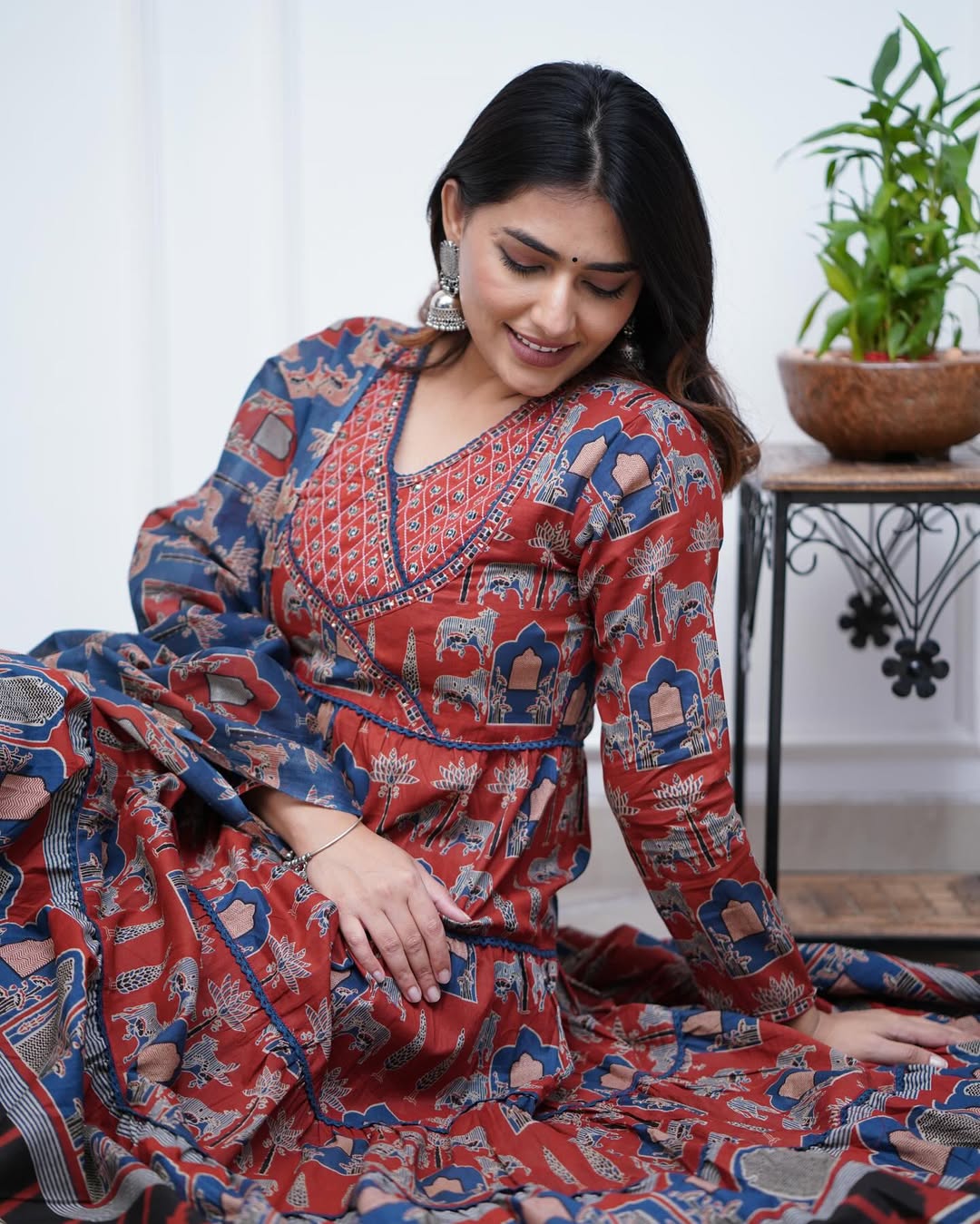 Jaipur Kurta Red Cotton Anarkali duppata set