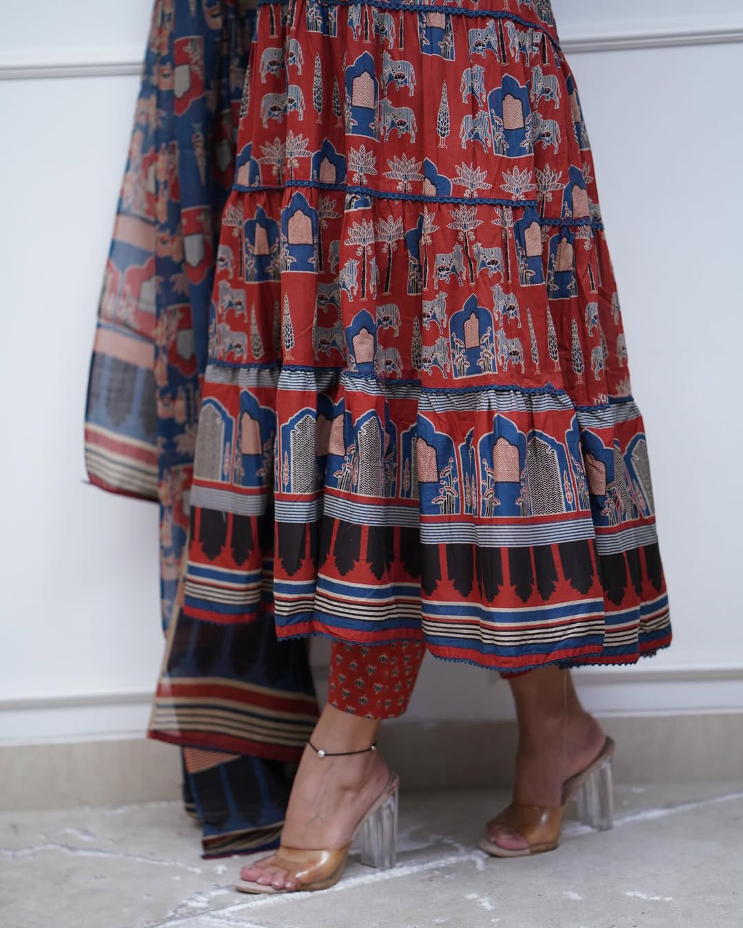 Jaipur Kurta Red Cotton Anarkali duppata set