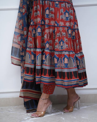 Jaipur Kurta Red Cotton Anarkali duppata set