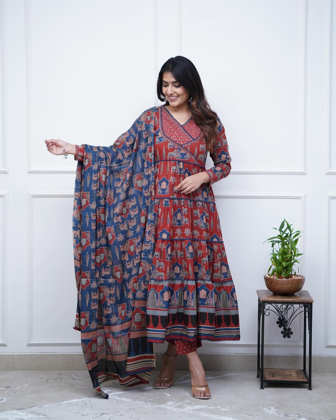 Jaipur Kurta Red Cotton Anarkali duppata set