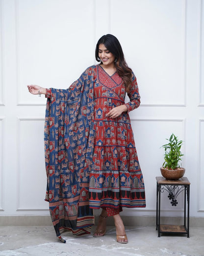 Jaipur Kurta Red Cotton Anarkali duppata set