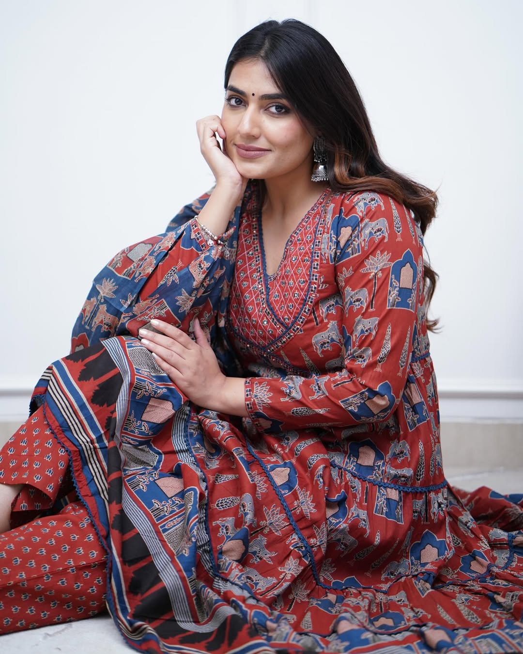 Jaipur Kurta Red Cotton Anarkali duppata set