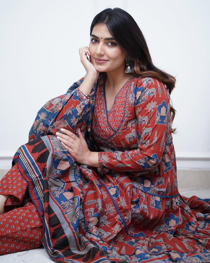 Jaipur Kurta Red Cotton Anarkali duppata set