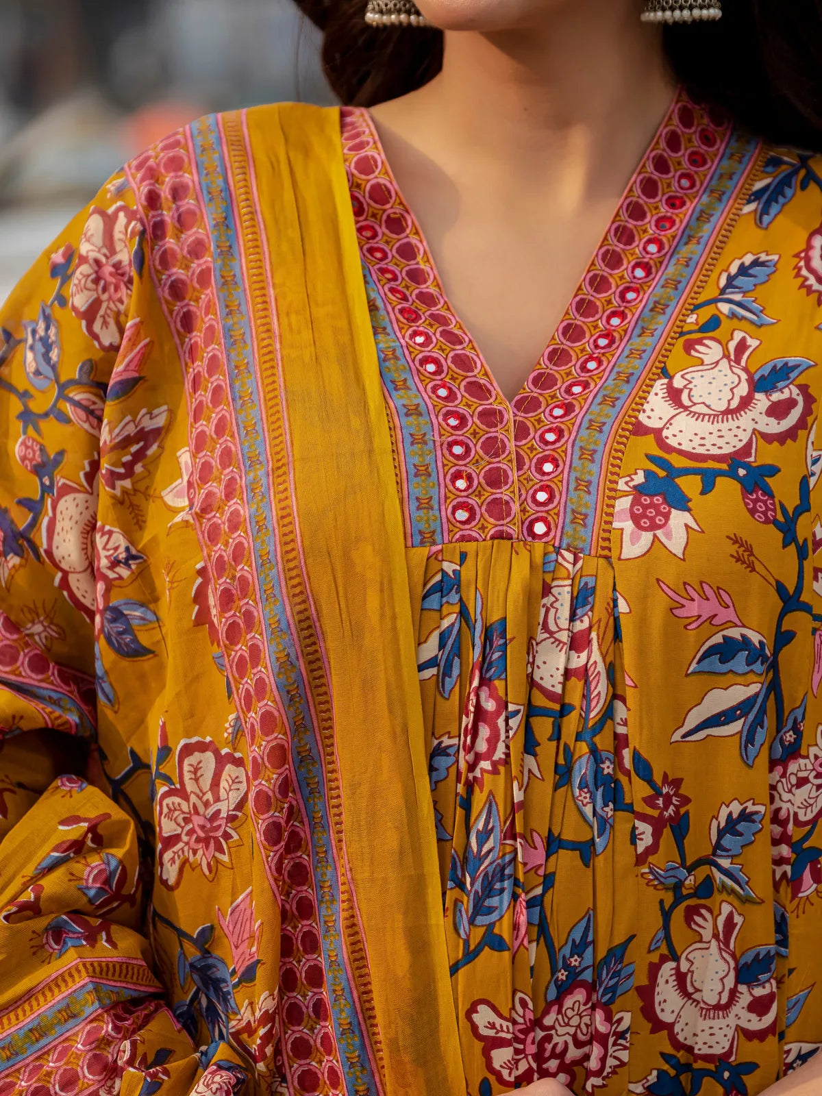 Yellow Cotton Printed Kurta and Pant With Cotton Mulmul Dupatta For Women