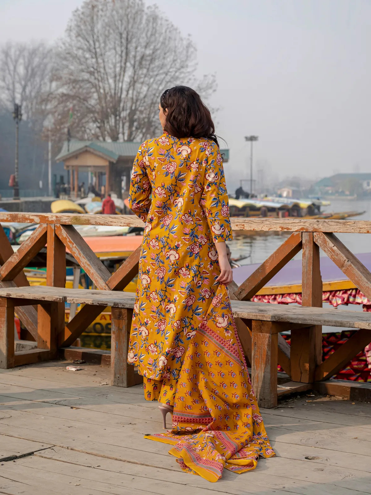 Yellow Cotton Printed Kurta and Pant With Cotton Mulmul Dupatta For Women