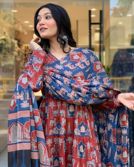 Jaipur Kurta Maroon Cotton Work Sequence Katha Embroidered Printed Kurta With Pant And Dupatta For Women