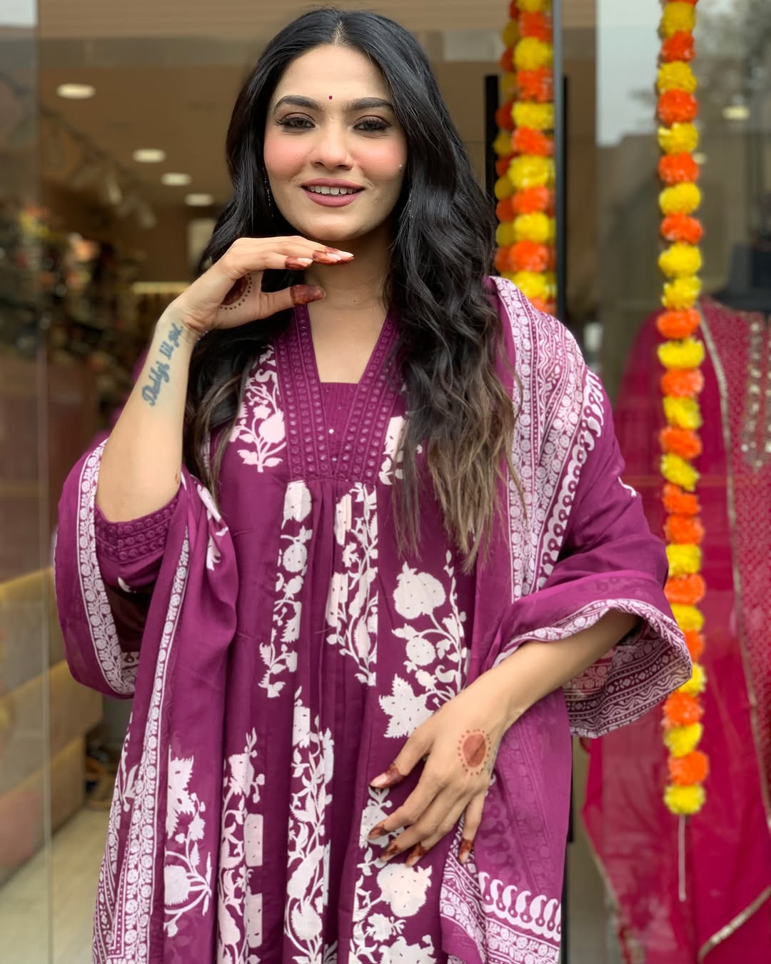 Jaipur Kurta Purple Cotton Printed Kurta And Pant With Mulmul Dupatta | For Women