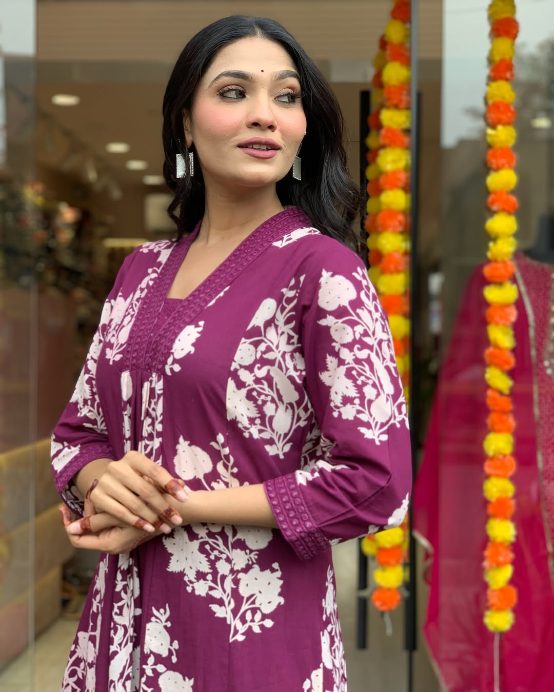 Jaipur Kurta Purple Cotton Printed Kurta And Pant With Mulmul Dupatta | For Women