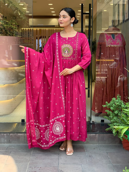 Jaipur Kurta Pink Premium Mul Cotton Kurta Suit With Dupatta