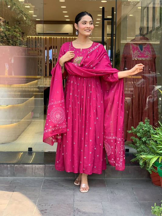 Jaipur Kurta Pink Premium Mul Cotton Kurta Suit With Dupatta