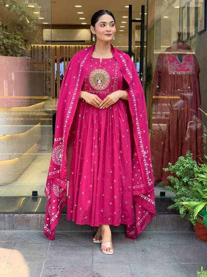 Jaipur Kurta Pink Premium Mul Cotton Kurta Suit With Dupatta