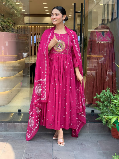 Jaipur Kurta Pink Premium Mul Cotton Kurta Suit With Dupatta