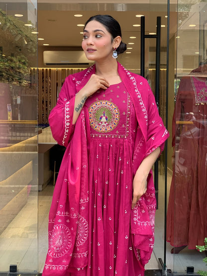 Jaipur Kurta Pink Premium Mul Cotton Kurta Suit With Dupatta