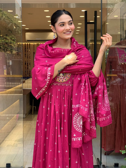 Jaipur Kurta Pink Premium Mul Cotton Kurta Suit With Dupatta