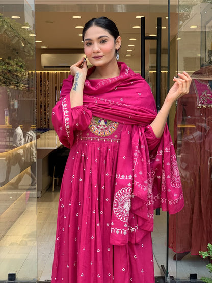 Jaipur Kurta Pink Premium Mul Cotton Kurta Suit With Dupatta