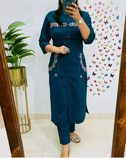 Jaipur Kurta Stylish embroidered cotton kurti with pant set