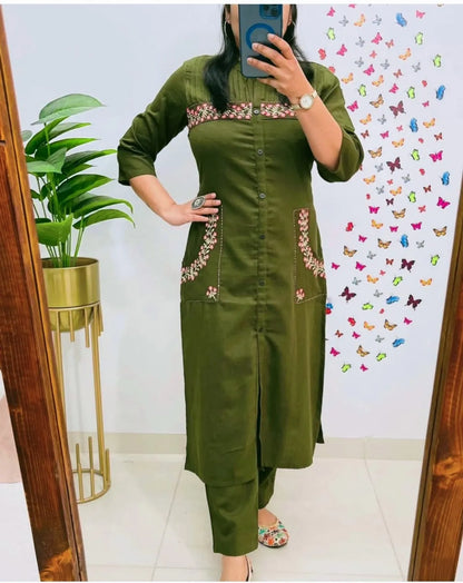 Jaipur Kurta Stylish embroidered cotton kurti with pant set