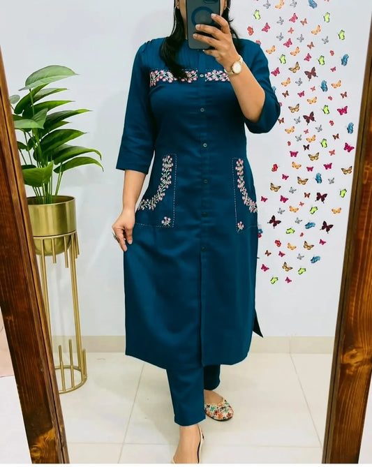 Jaipur Kurta Stylish embroidered cotton kurti with pant set