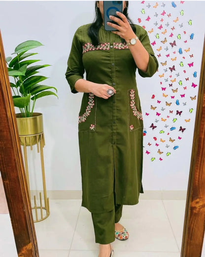 Jaipur Kurta Stylish embroidered cotton kurti with pant set