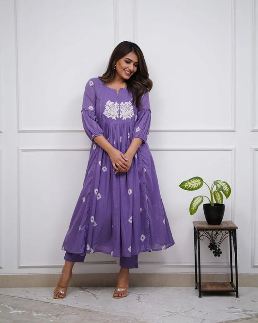 Jaipur Kurta Purple Cotton Flared Women Suit