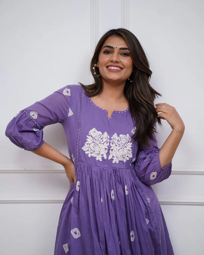 Jaipur Kurta Purple Cotton Flared Women Suit