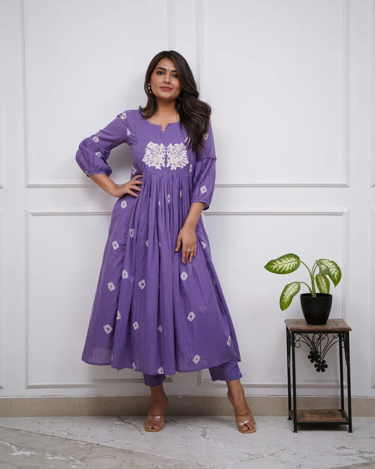 Jaipur Kurta Purple Cotton Flared Women Suit