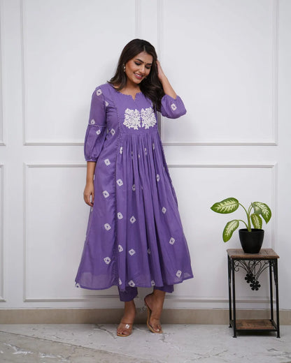Jaipur Kurta Purple Cotton Flared Women Suit