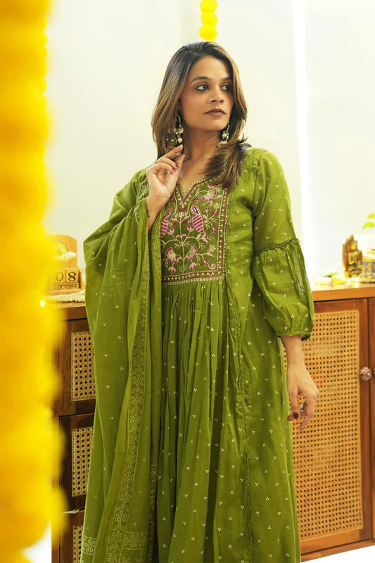 Jaipur Kurta Set With New Style For Women(Green)