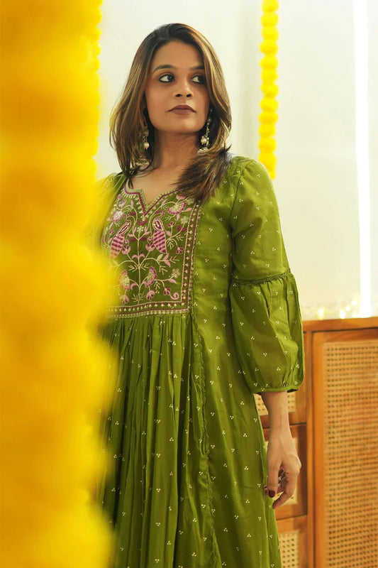 Jaipur Kurta Set With New Style For Women(Green)