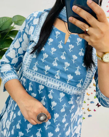Jaipur Kurta Sky Blue Cotton Kurta Pant With Dupatta