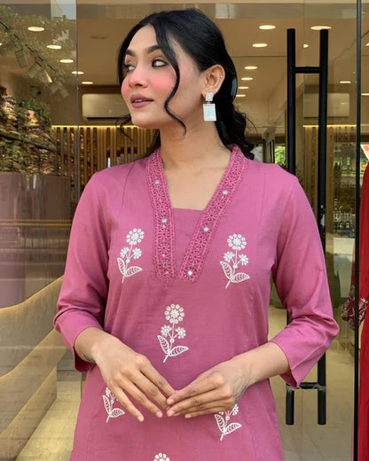 Jaipur Kurta Pink Beautiful Pure Cotton Kurta Pant Suit With Dupatta
