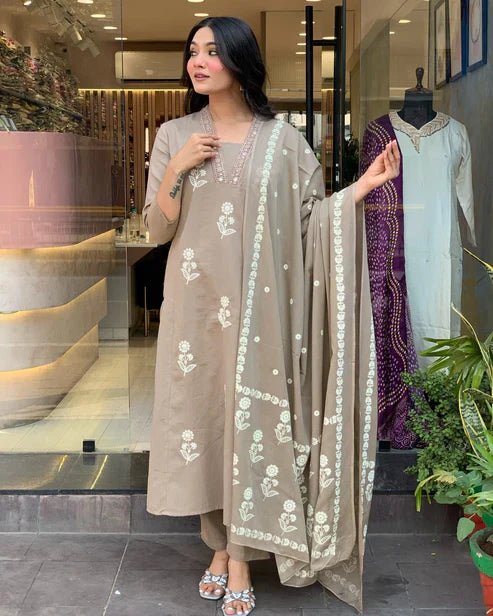 Jaipur Kurta Grey Beautiful Pure Cotton Kurta Pant With Dupatta