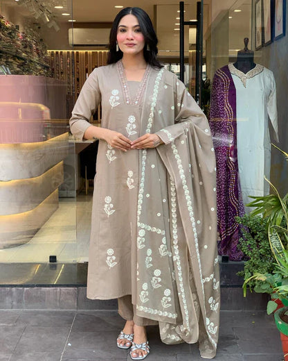 Jaipur Kurta Grey Beautiful Pure Cotton Kurta Pant With Dupatta