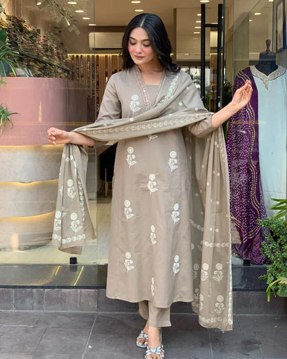 Jaipur Kurta Grey Beautiful Pure Cotton Kurta Pant With Dupatta