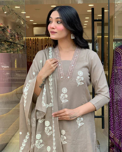 Jaipur Kurta Grey Beautiful Pure Cotton Kurta Pant With Dupatta