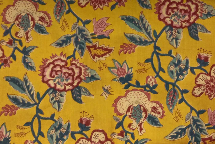 Jaipur Kurta Mustard Floral Suit Set with Mul Dupatta