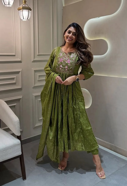 Jaipur Kurta Pure Cotton Embroidered Kurta and Pants with Dupatta For Women
